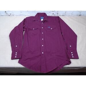 VTG Wrangler Shirt Men's Medium Burgundy Brushpopper Pearl Snap Heavy Canvas